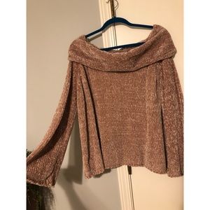 Tan Chenille Off the Shoulder Sweater
